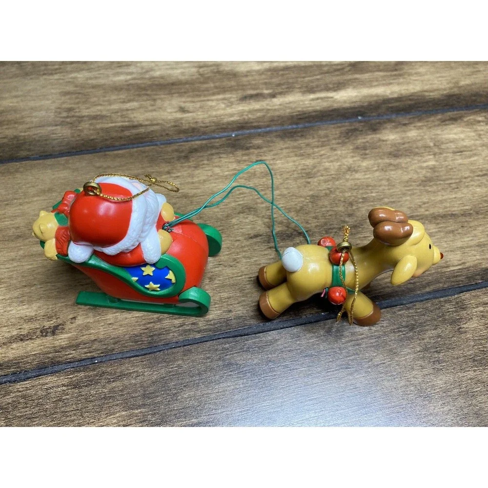 Santa Claus Christmas Tree Ornaments Sleigh Rudolph Plastic Small Red Green